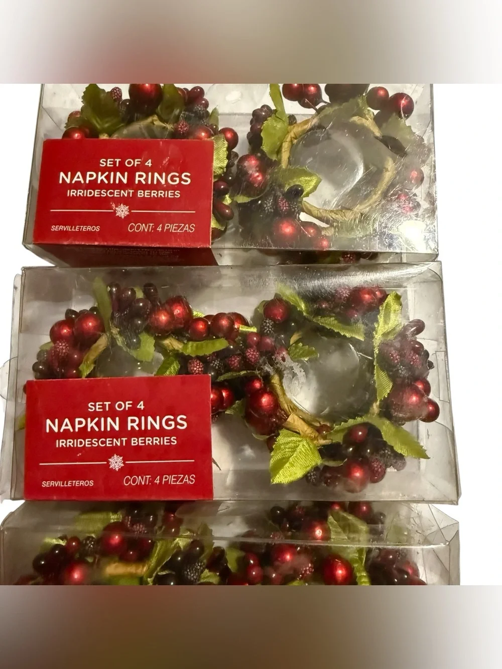 Set of 12 Holiday Napkin Rings – Iridescent Berries & Leaves